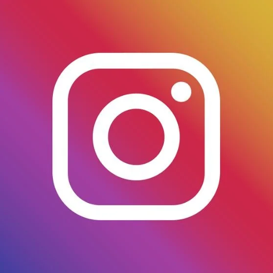 Instagram logo with a white camera icon on a colorful gradient background