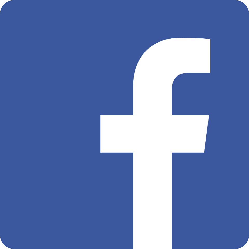 Facebook logo with white 'f' on blue background.