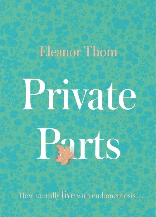 Book cover titled "Private Parts" by Eleanor Thom with a teal background and a small orange maple leaf graphic in the center.