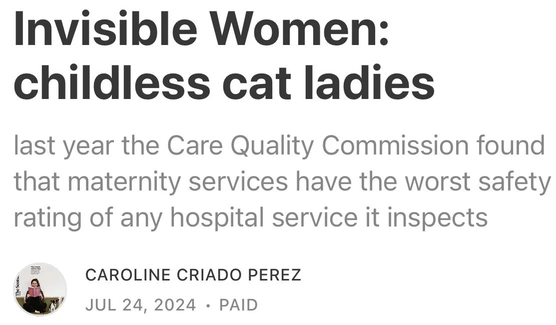 Interview w/ Caroline Criado Perez for Invisible Women Substack, 2024