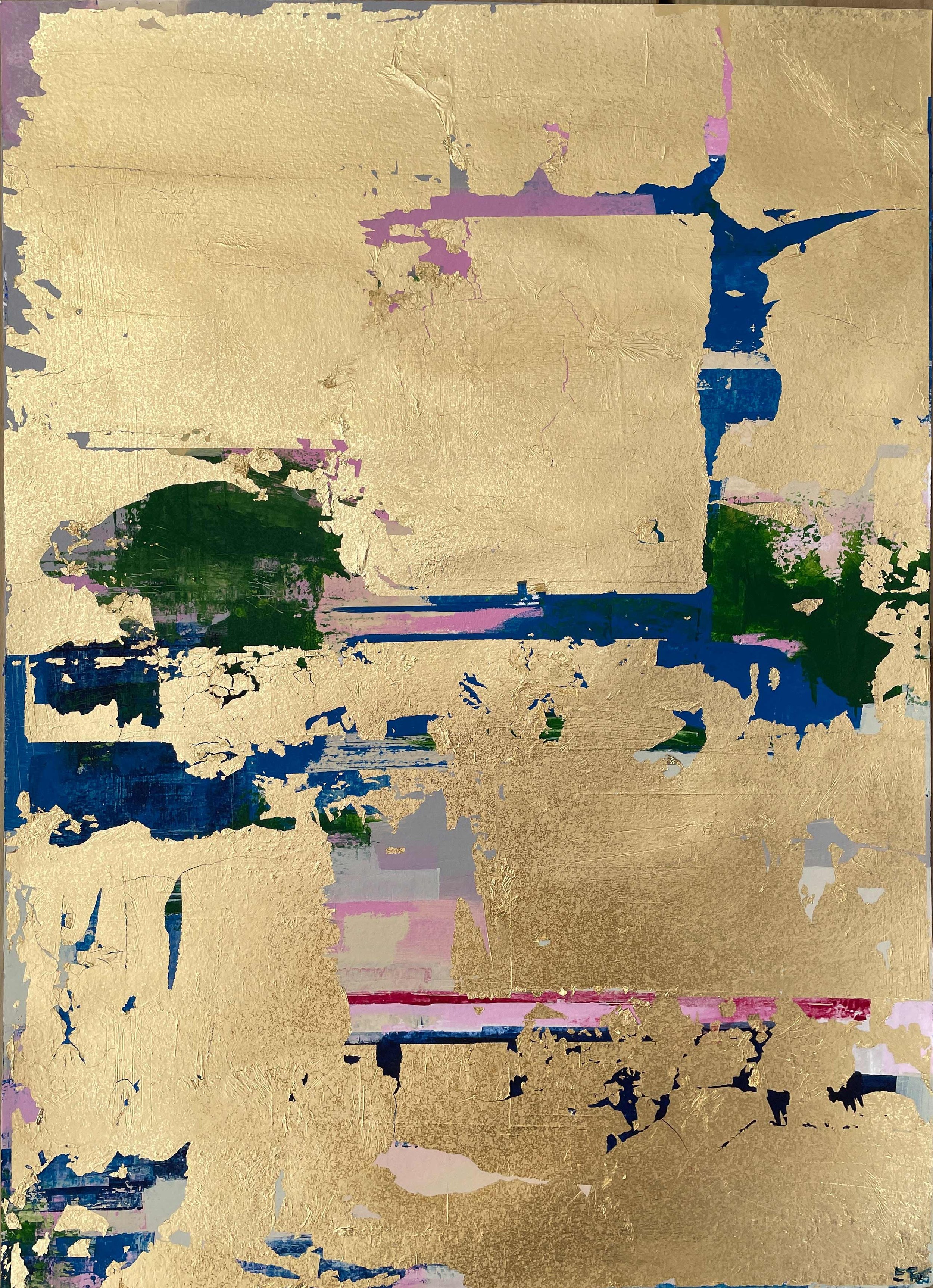 GOLDEN WINDOW ©ELEANORTHOM 2023, Acrylic & imitation gold leaf on paper, 29.7x42cm  
[SOLD]