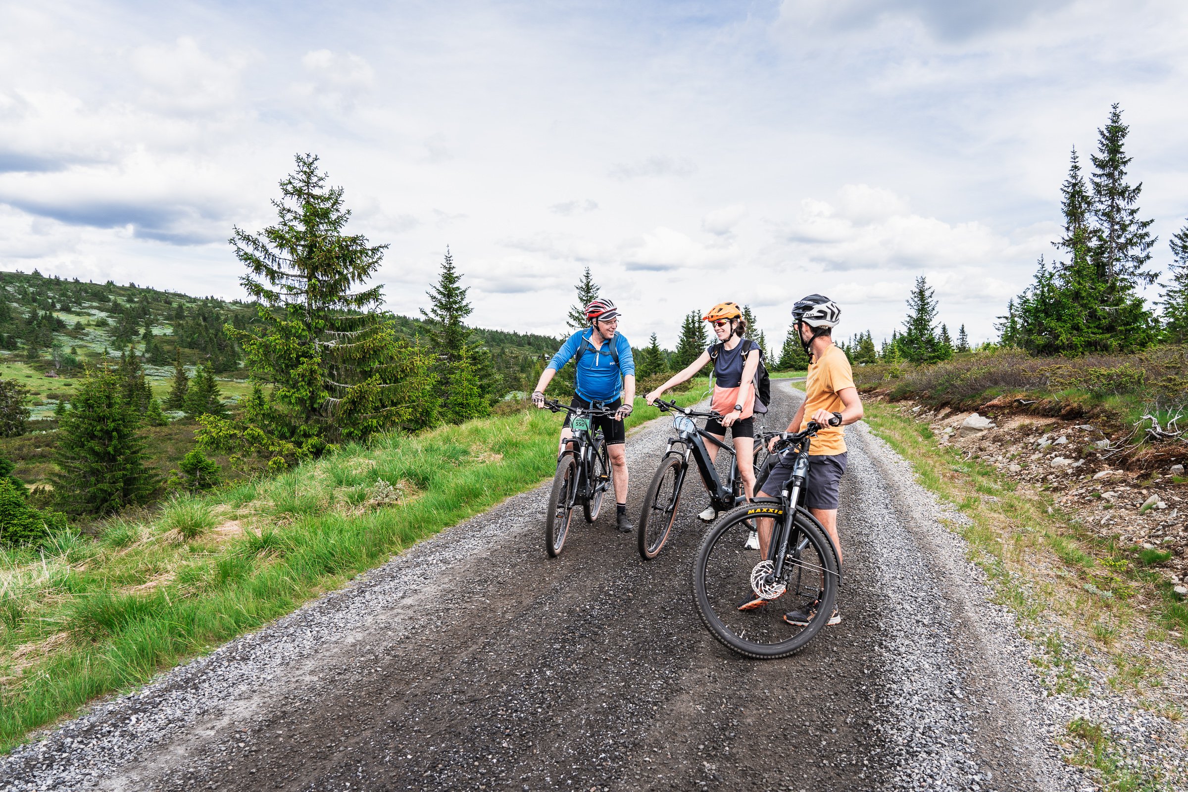 Local guide introducing guests to the mountain trails during a guided e-bike experience in Hafjell