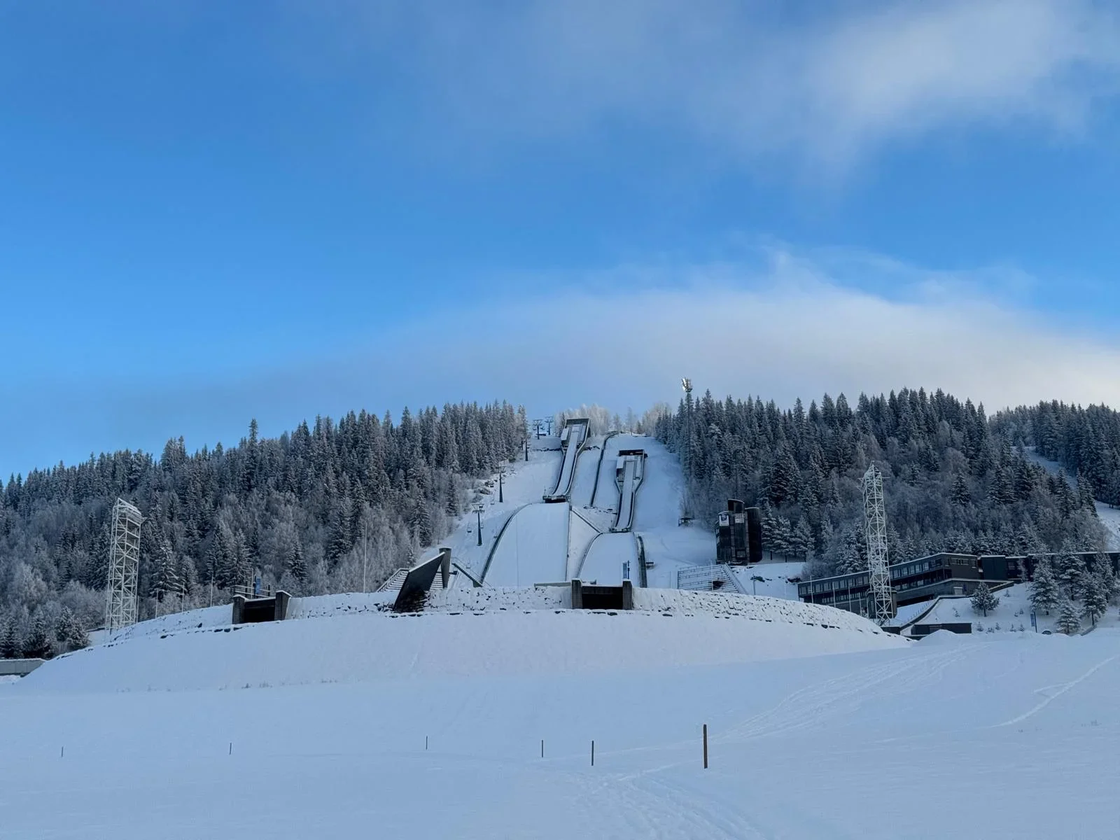 The ski jumping hill in Lillehammer covered in snow