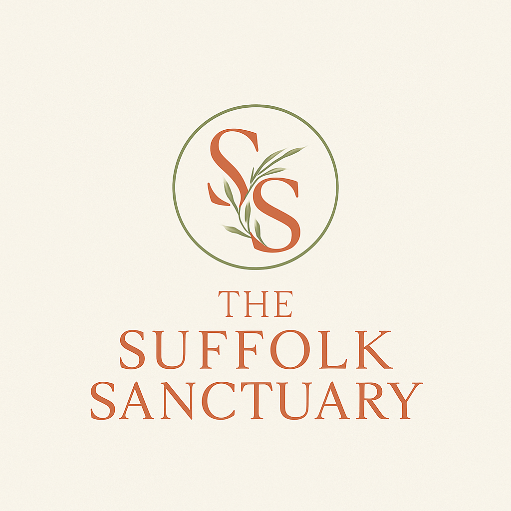 The logo of The Suffolk Sanctuary features a circle with intertwined initials 'S S' and a small green plant, with the name 'The Suffolk Sanctuary' written below in orange.
