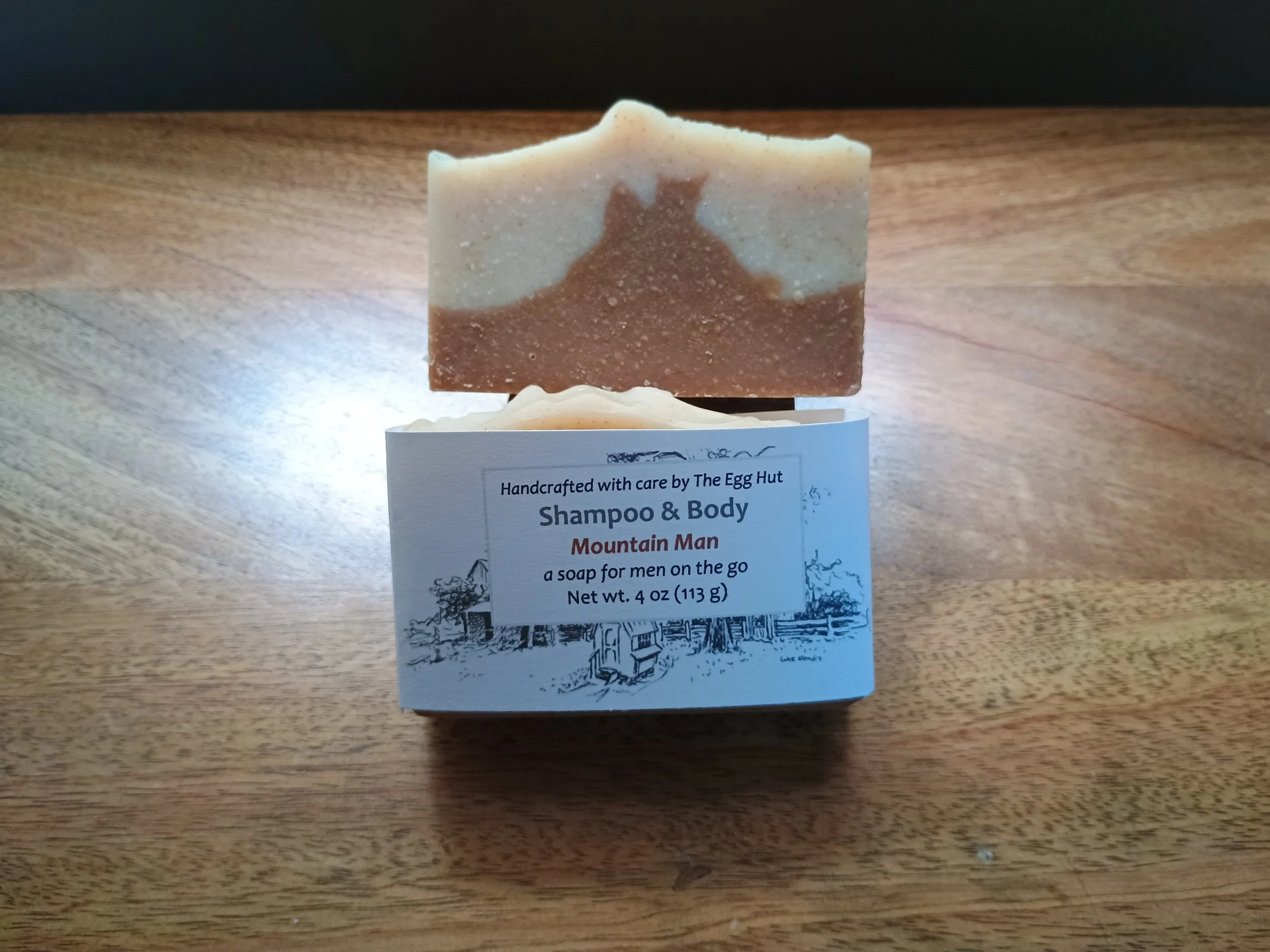 Mountain Man soap package with brown and cream soap bar