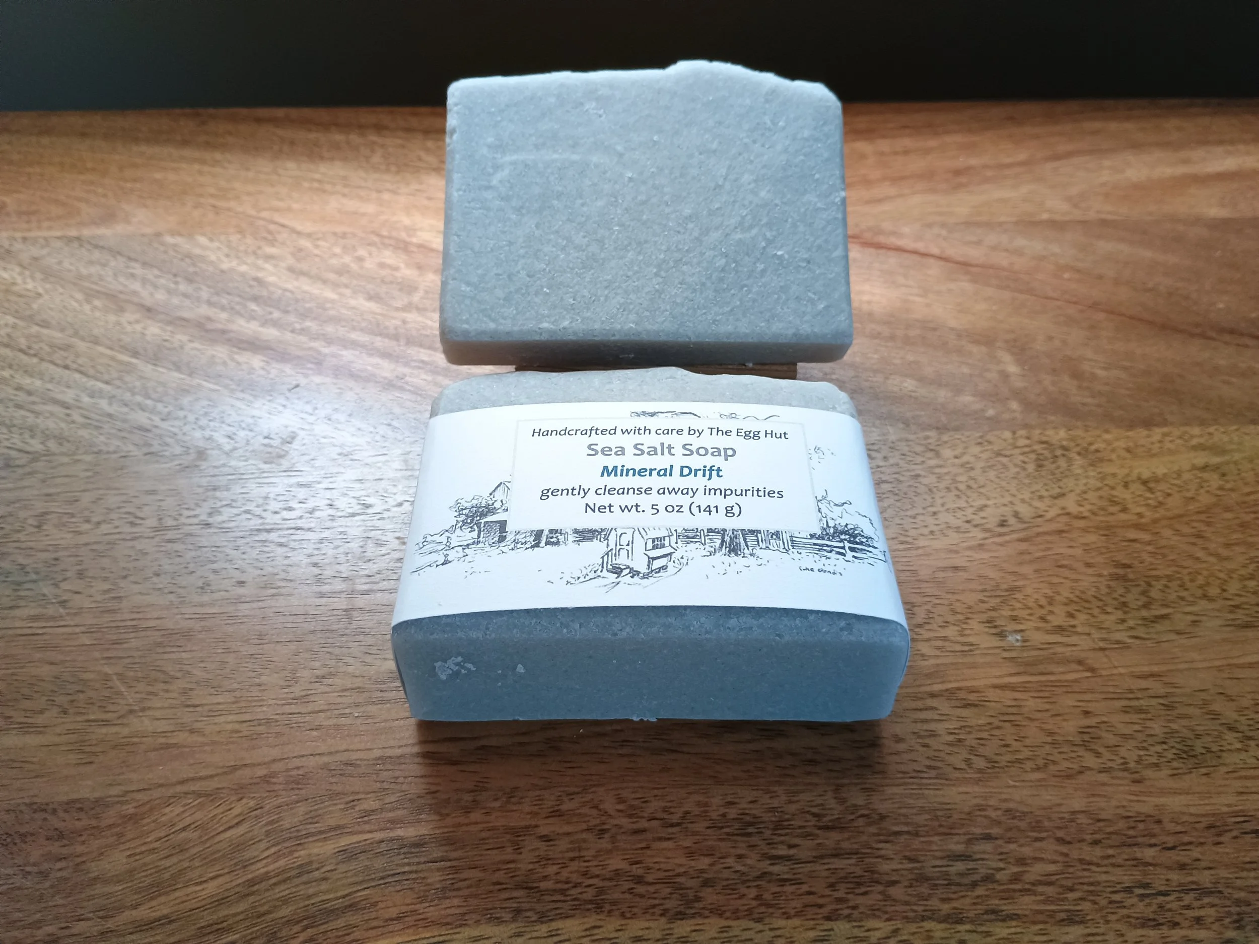 Mineral Drift soap package with blue colored soap bar