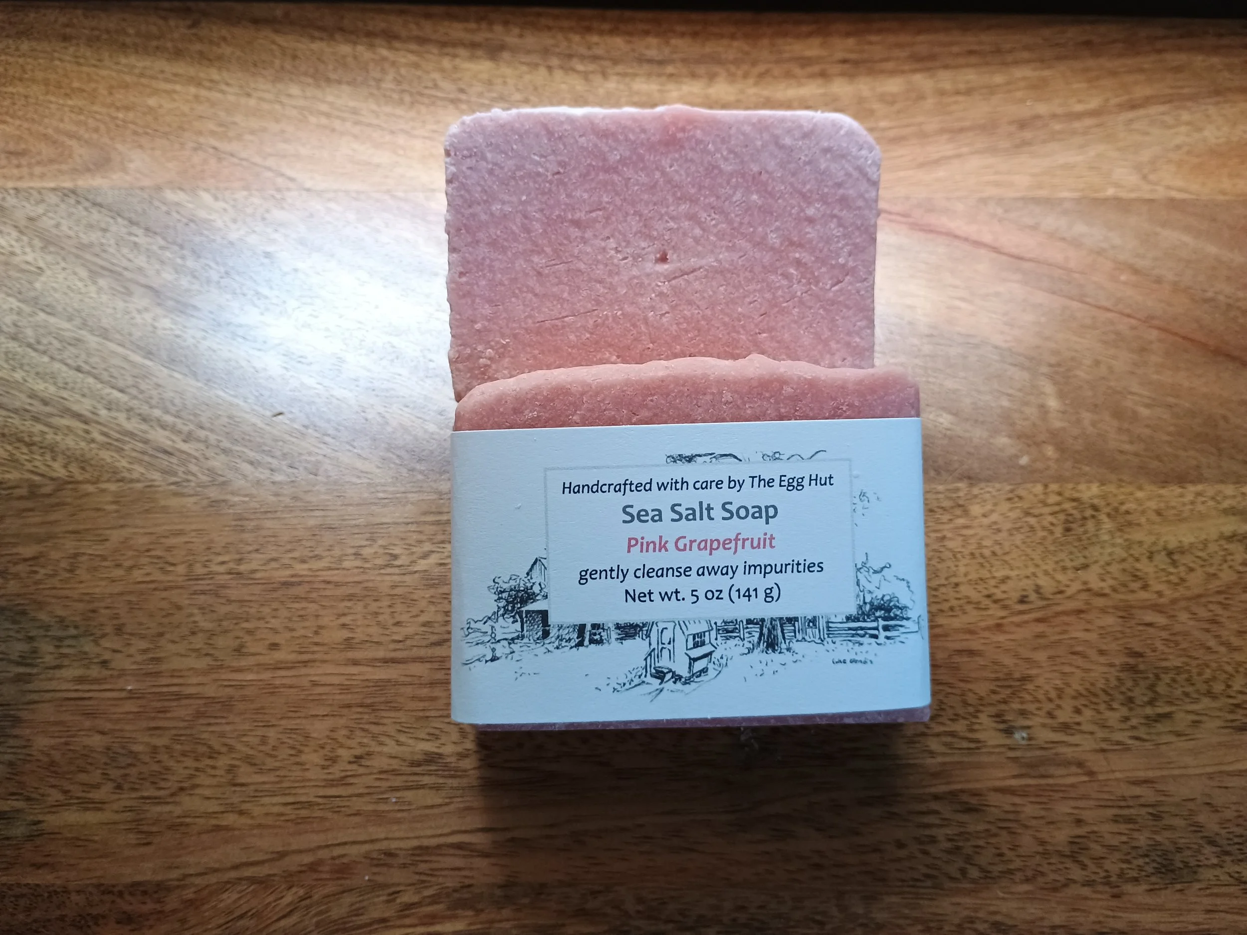 Pink Grapefruit soap package with pink colored soap bar