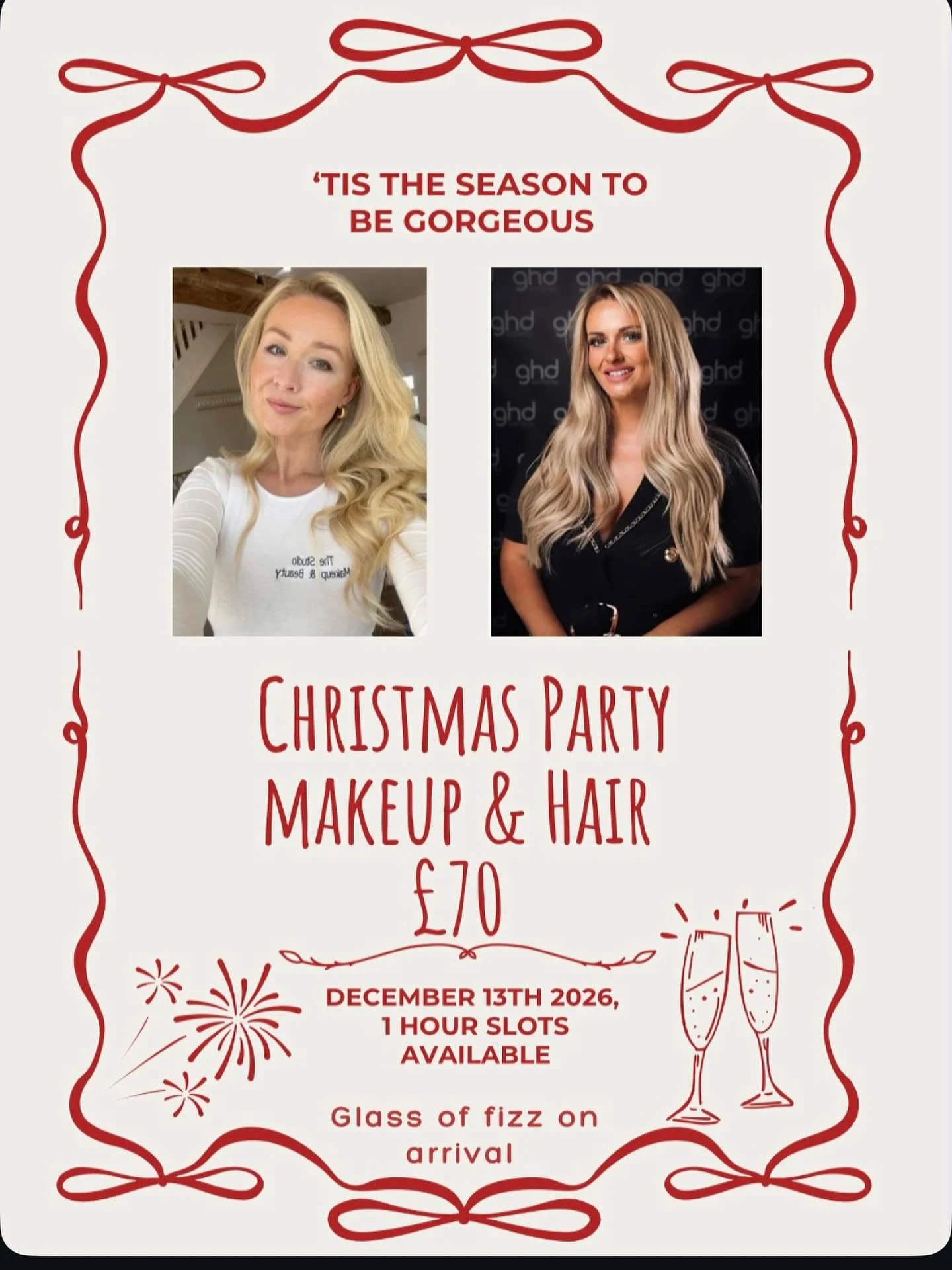 🎄🥂✨ I know it’s early and I am sorry…but I am teaming up with the gorgeous @lydiaoliverghd who shall be doing a style & demo on your hair whilst I do you a glam Evening makeup look. These are 1 hour slots to get your Christmas Part