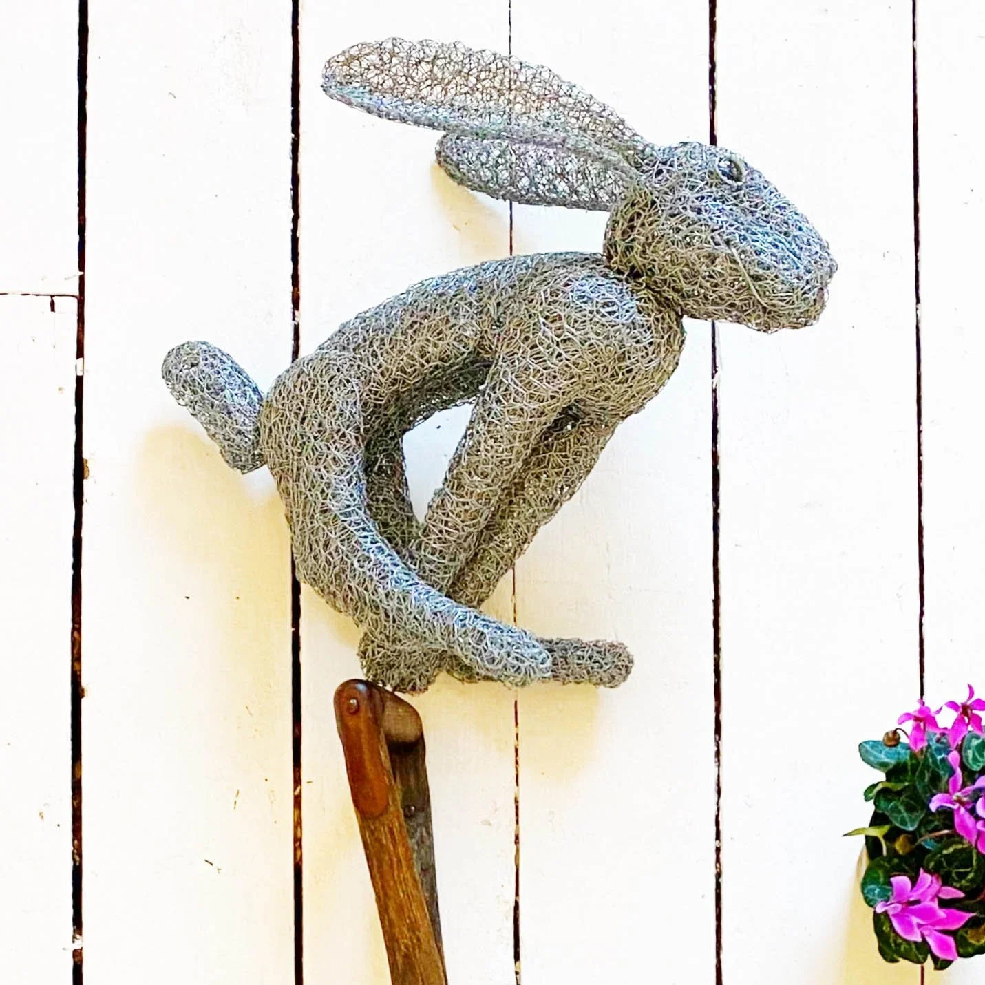 David Metcalff Handmade Leapfrogging Hare - Mounted on Reclaimed Tool