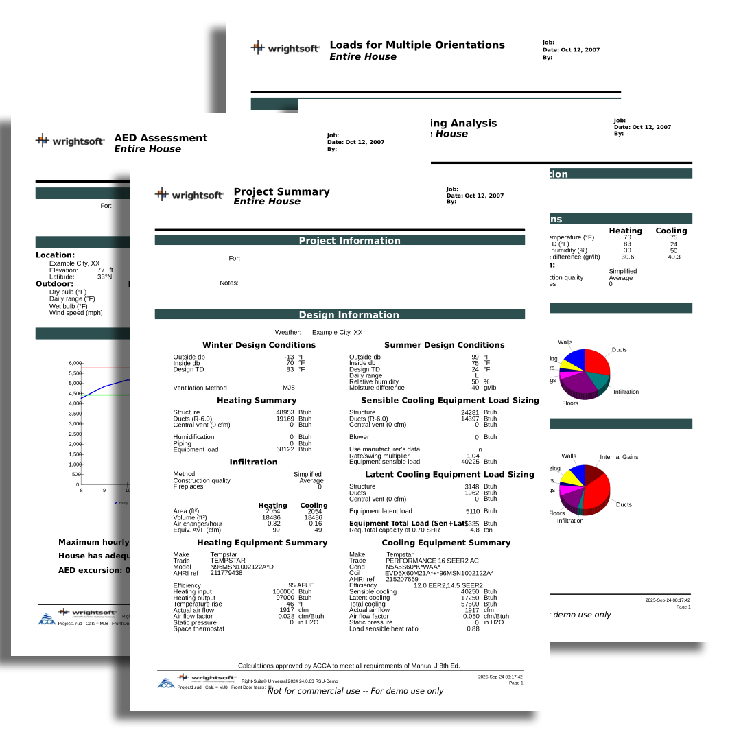 Wrightsoft Manual J Load Calculation Sun glazing Total heat loss Total heat gain