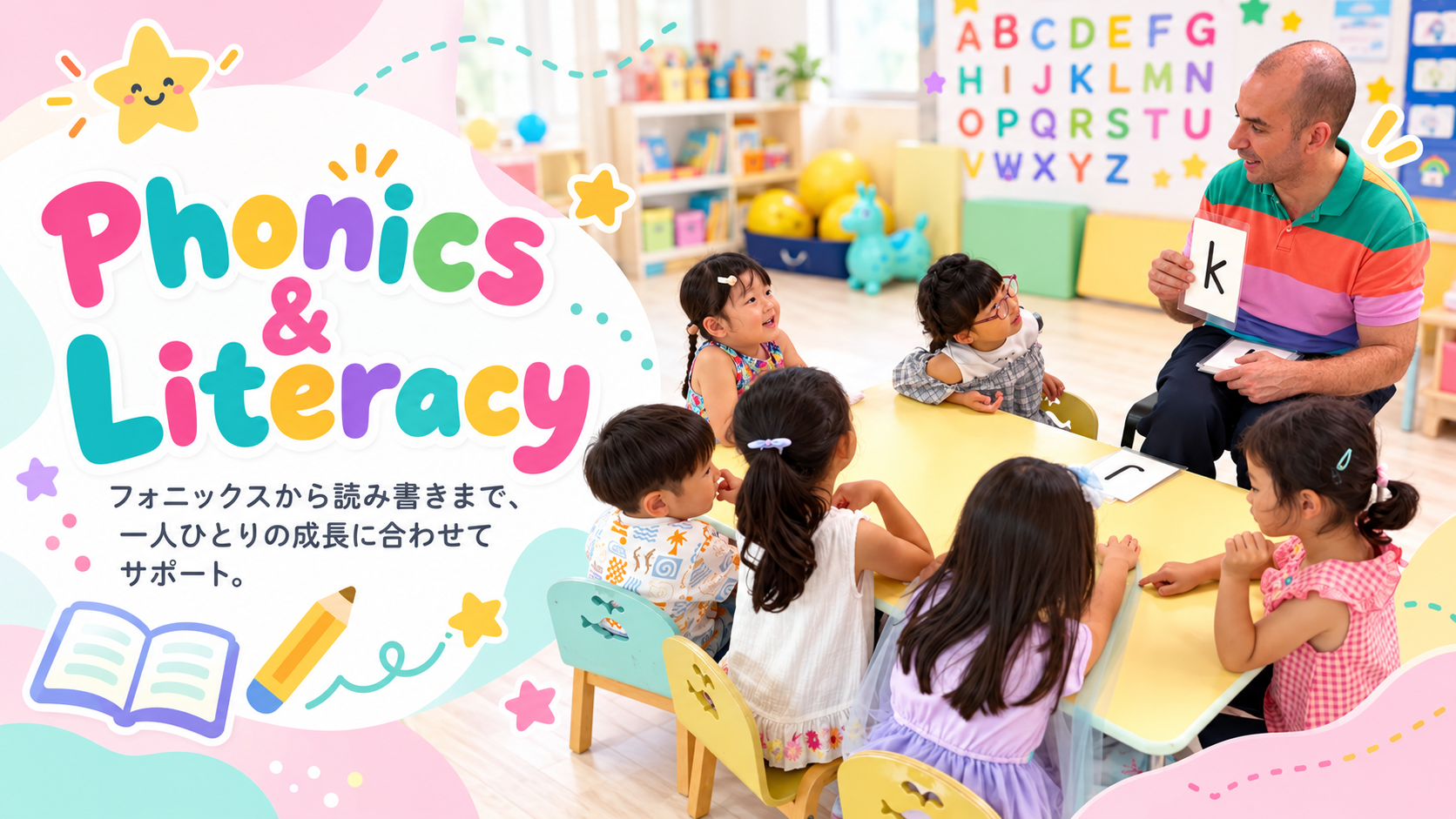 Phonics & Literacy フォニックスから読み書きまで、一人ひとりの成長に合わせてサポート。