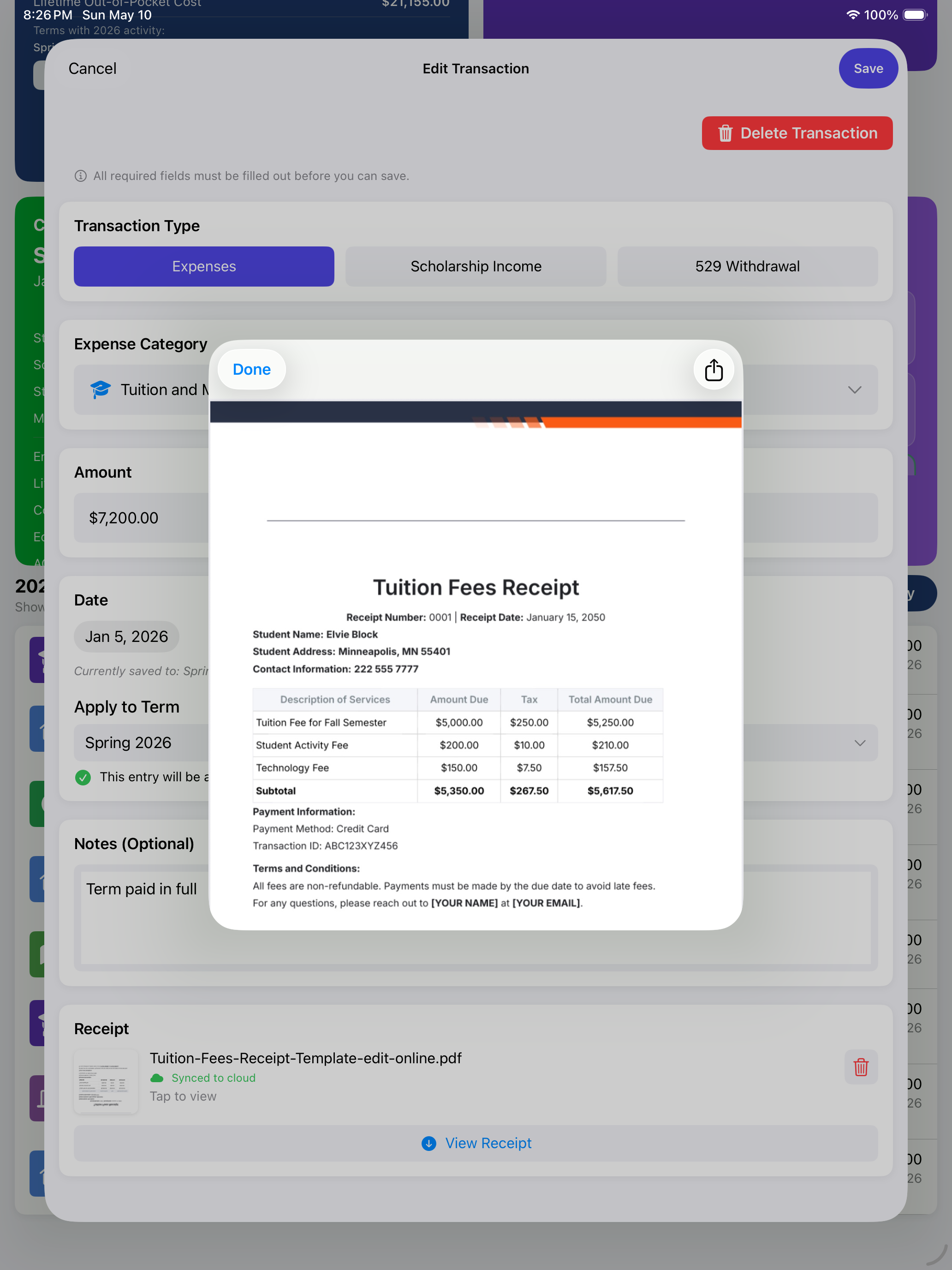 iPad, save and view receipts