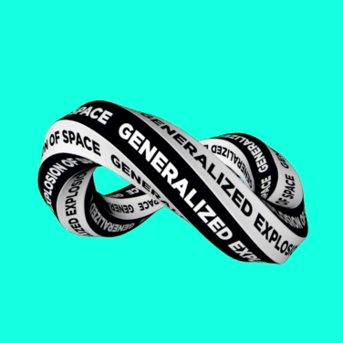 A black bracelet with white text that reads 'GENERALIZED EXPLOSION OF SPACE' on a light blue background.