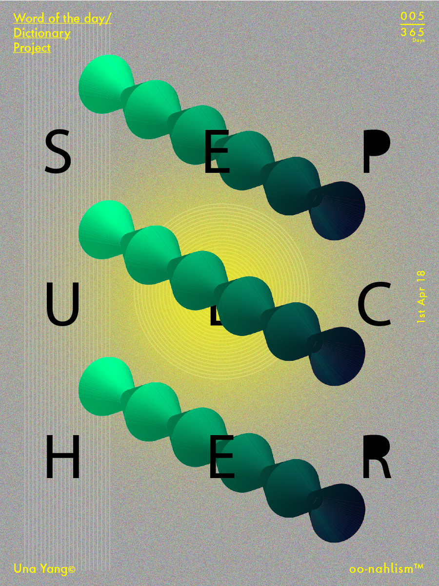 A digital graphic design with the phrase "SPEECH ULCER" split into three lines and arranged around a 3D molecular structure. The background has a gradient from gray to yellow with concentric circles behind the structure. Small yellow text at the top