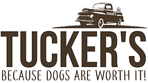 Tucker's logo with a vintage truck illustration and the slogan 'Because Dogs Are Worth It!'