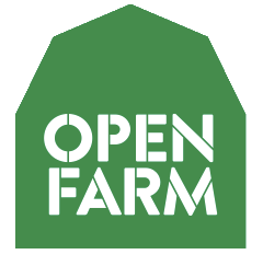 Green tag with white text reading 'OPEN FARM'
