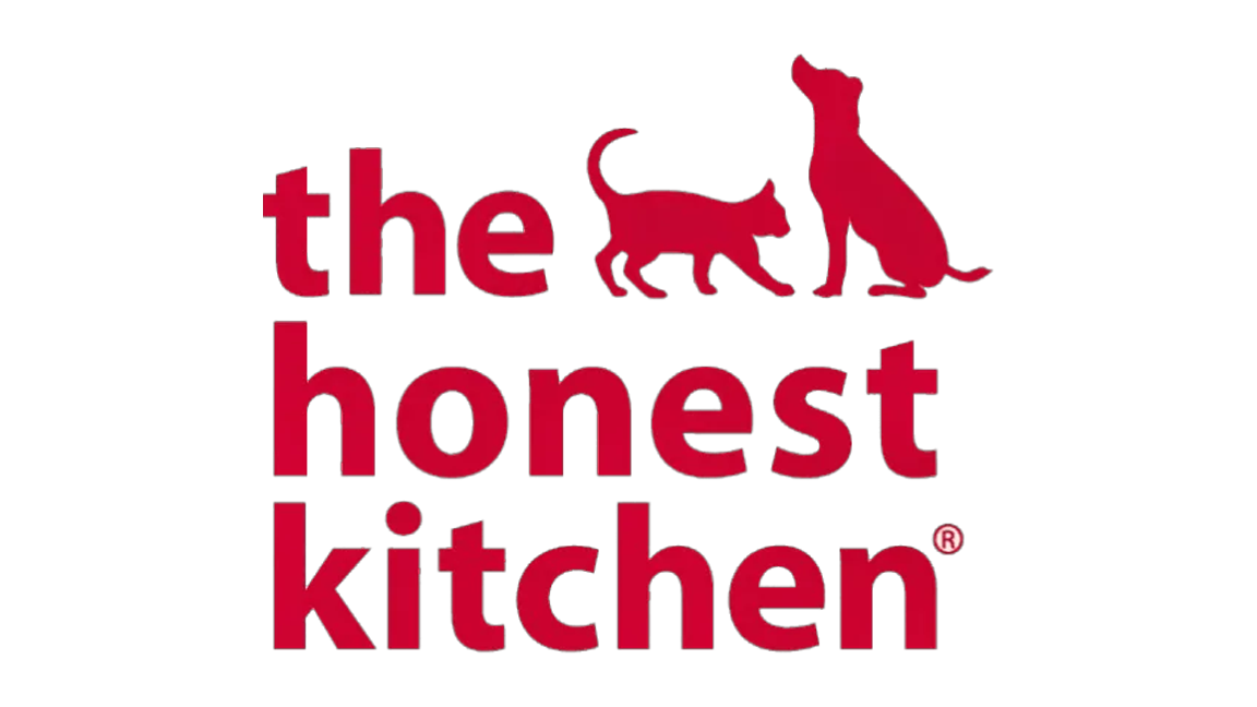 Logo for 'The Honest Kitchen' featuring red silhouette of a cat and dog above the company name in red text.