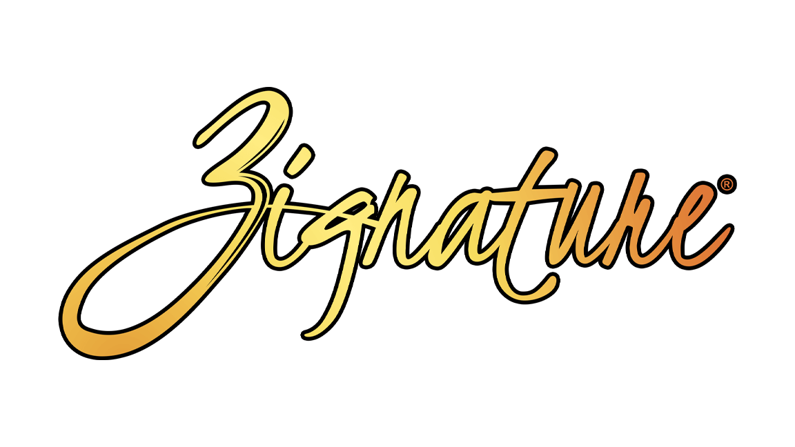 The word "Signature" written in a cursive script with gradient colors from yellow to orange on a black background.