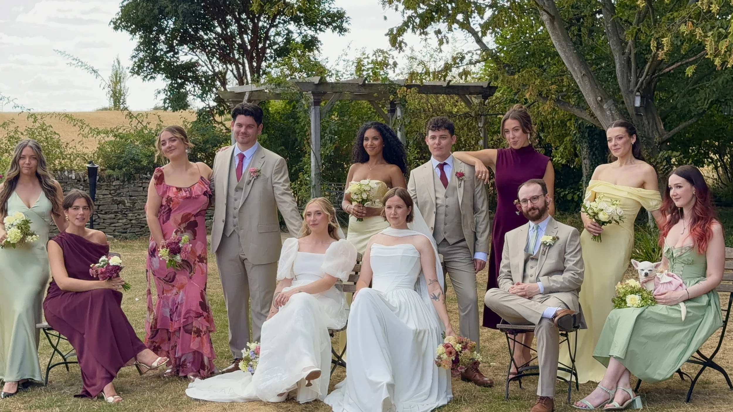 Luxury wedding content creation. Portrait of brides and friends.
