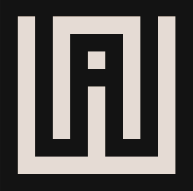 apunktwork Logo Möbel Maßanfertigung Berlin schwarzes und weißes geometrisches Muster mit rechteckigen Formen, die miteinander verbunden sind.