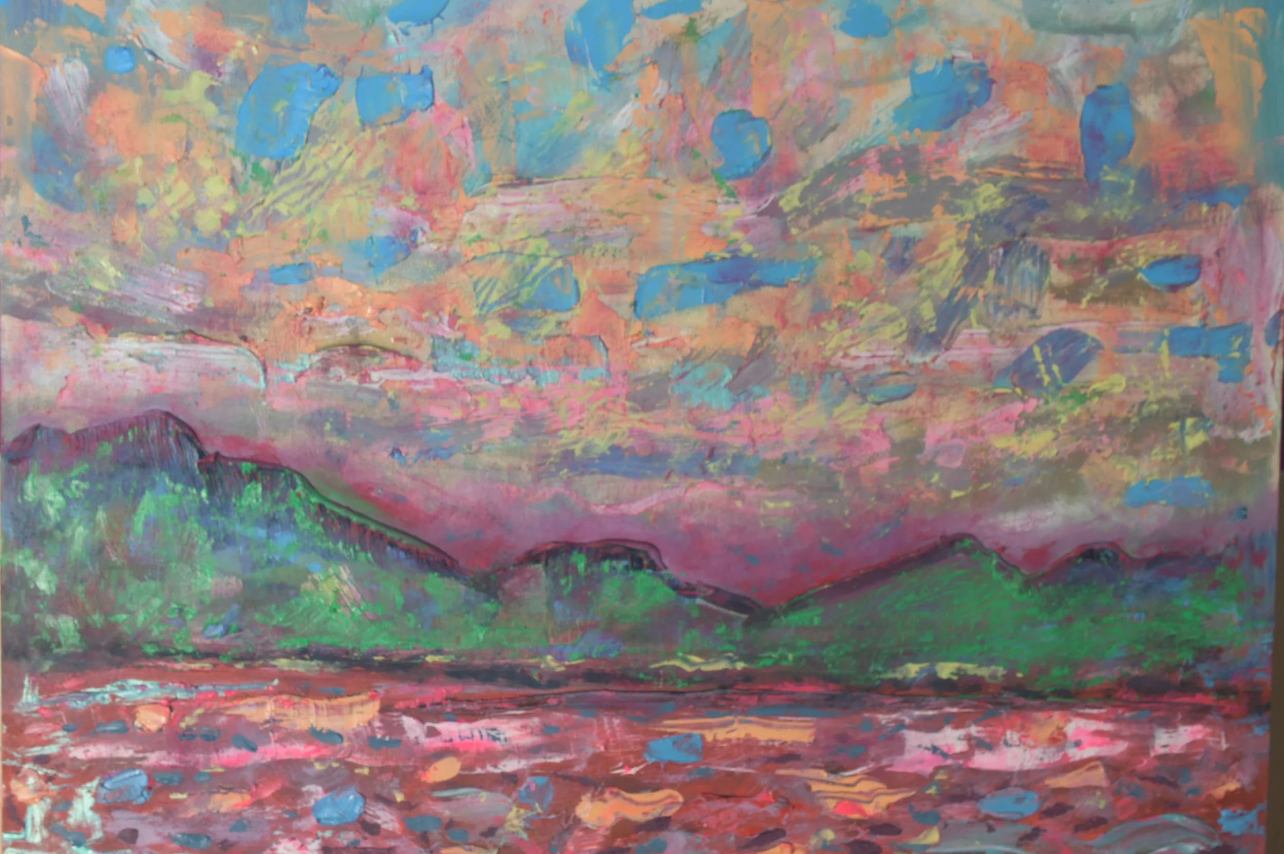Green Hills of Newfoundland (2023) Mixed media on wooden panel [25X65]. 1000US