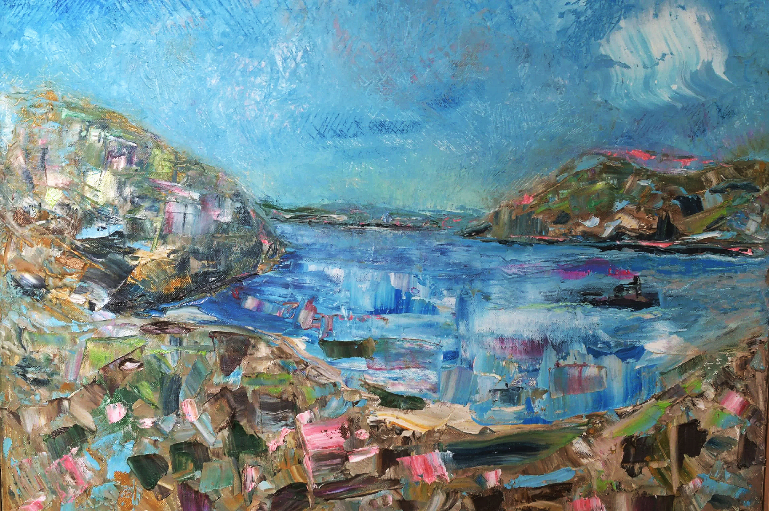 Sam Pink returning with lobsters (2023) Mixed media on canvas [40X80cm]. 2000US