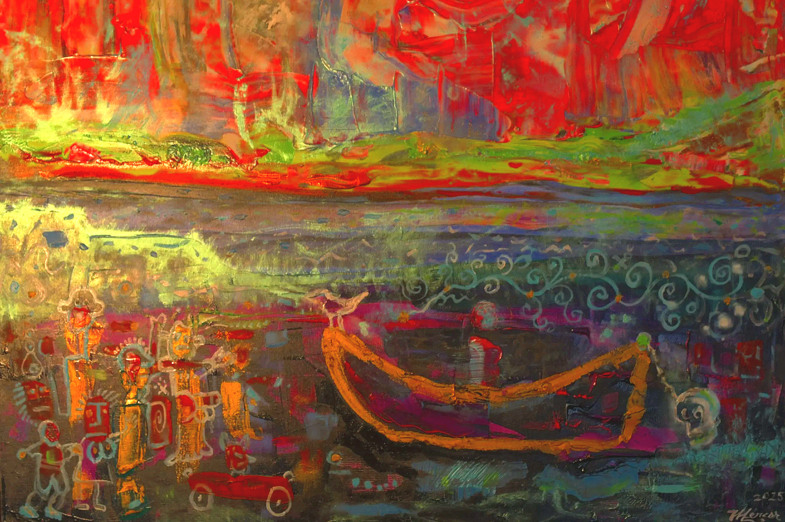 The Human Journey Home (2025) Mixed media on canvas [40X80cm]. 2000US
