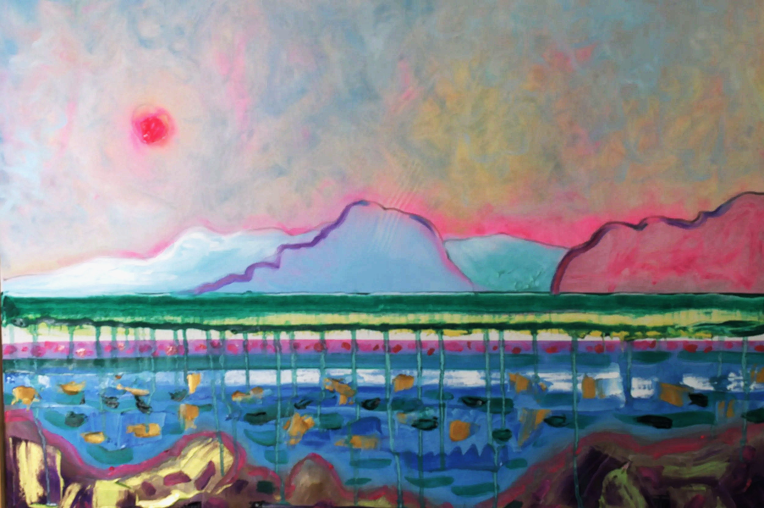 Singing gold bird on the Rock (2023) Mixed media on canvas [40X80]. 2000US