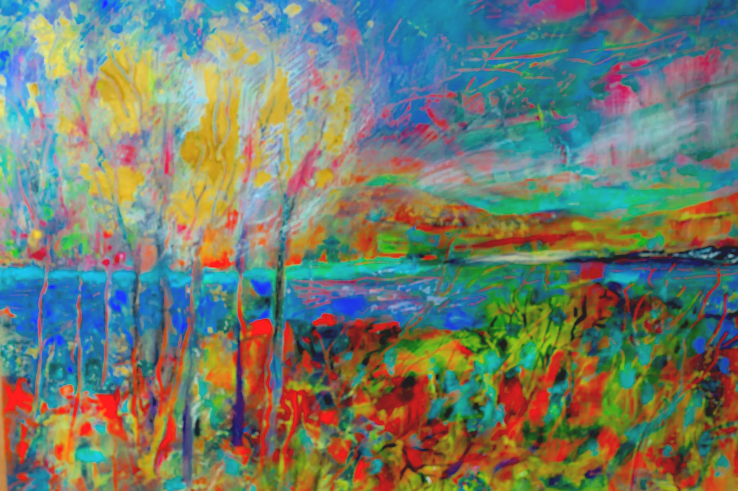 Ottawa River Fire in October (2023) Mixed media on wooden panel [20X35cm] 1000US 