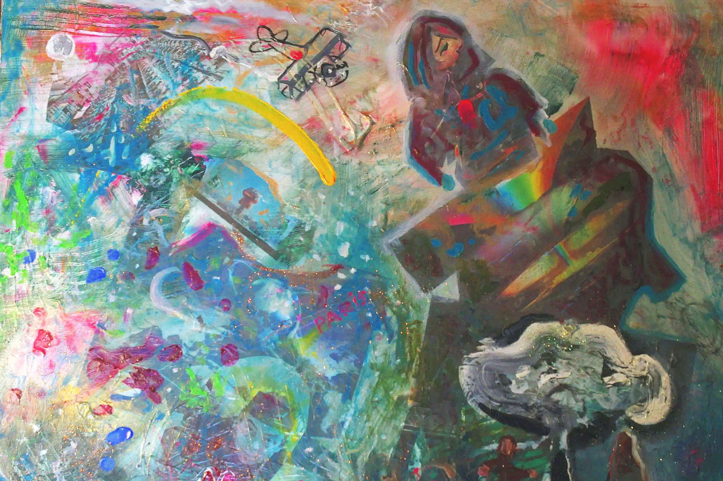 St. Exupery & the little prince [100X250cm] mixed media on canvas 2021. 2000US