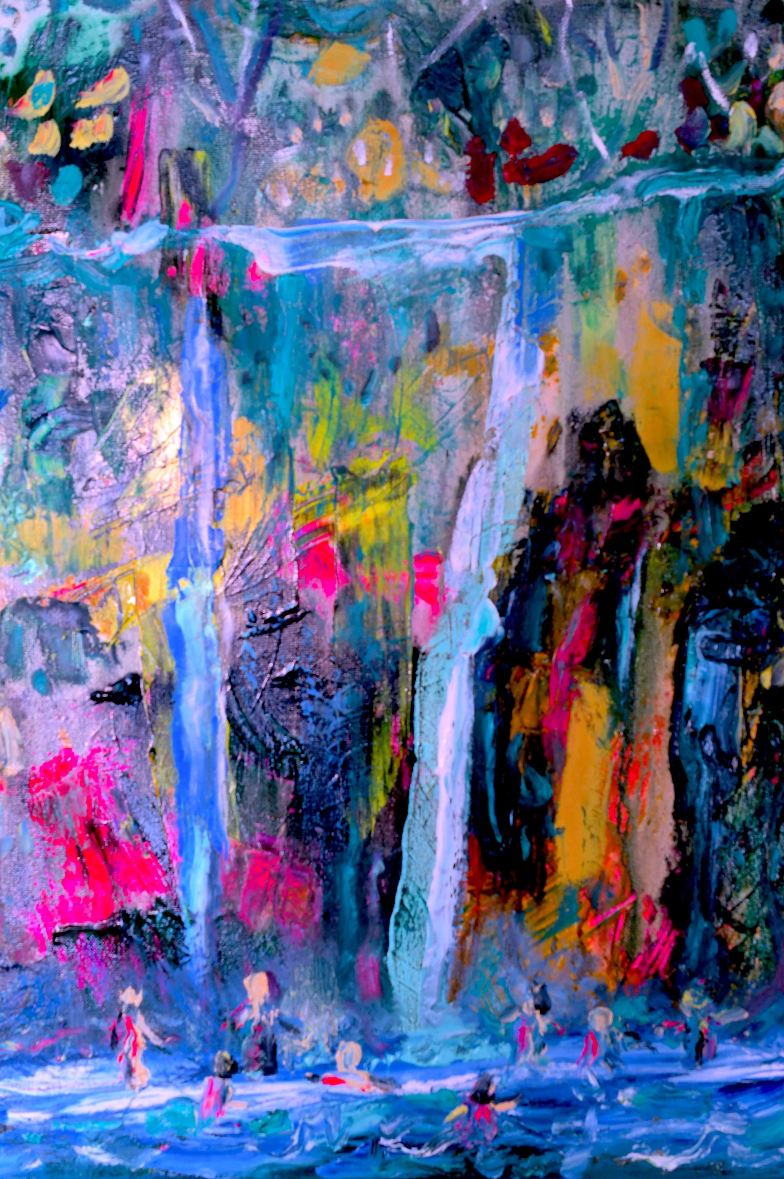 Children at the Waterfall in Bali (2024) Mixed media on canvas [40X80cm] 5000US (sold)
