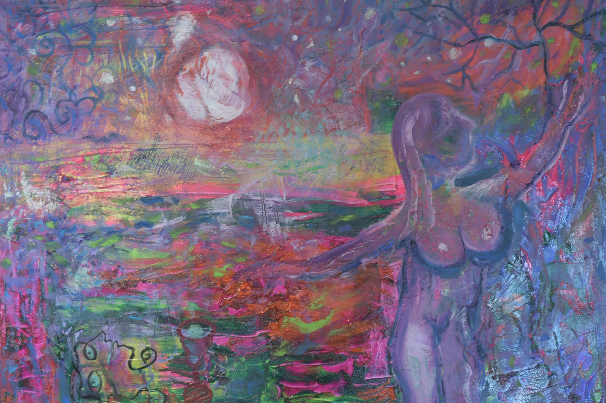 Dance under the Moon and Stars:  Death (2025) Mixed media on canvas [40X80]. 2000US