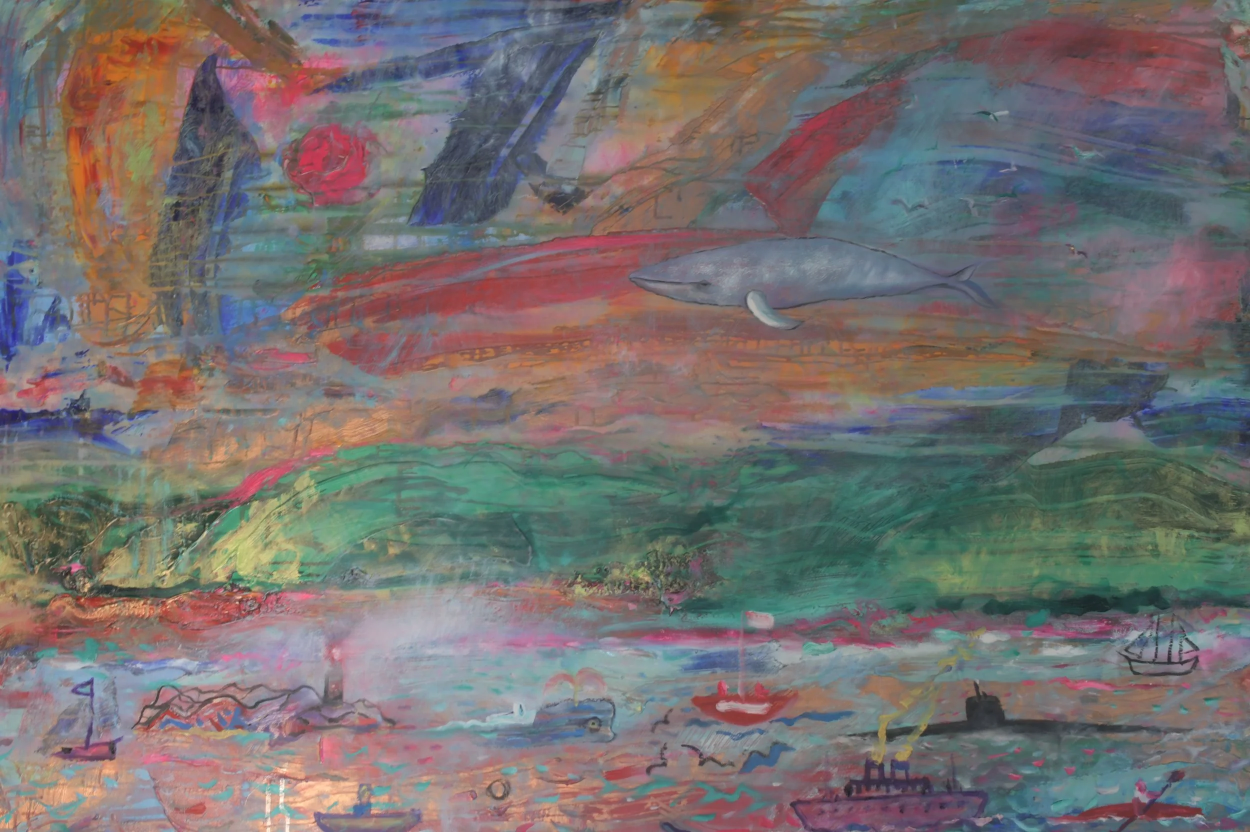 A Whale for the Killing in Burgio (2023) Mixed media on canvas [150X300cm]. 5000US