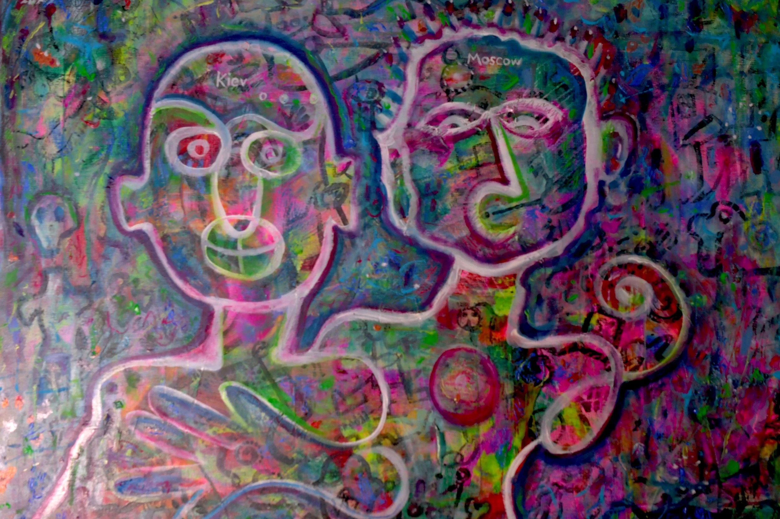 They died together on Christmas Day in Kiev (2025) Mixed media on canvas [40X80cm]. 2000US