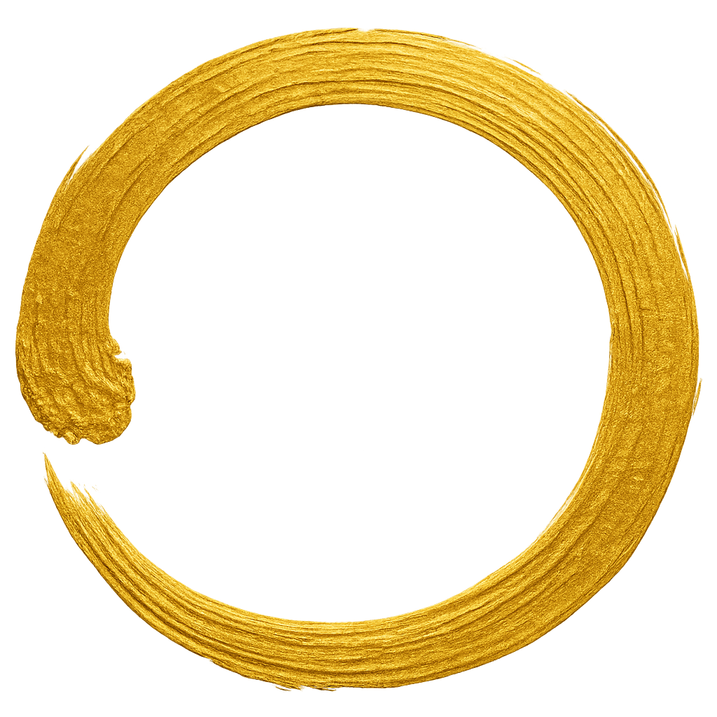 Gold circular brushstroke with a textured appearance on a black background.