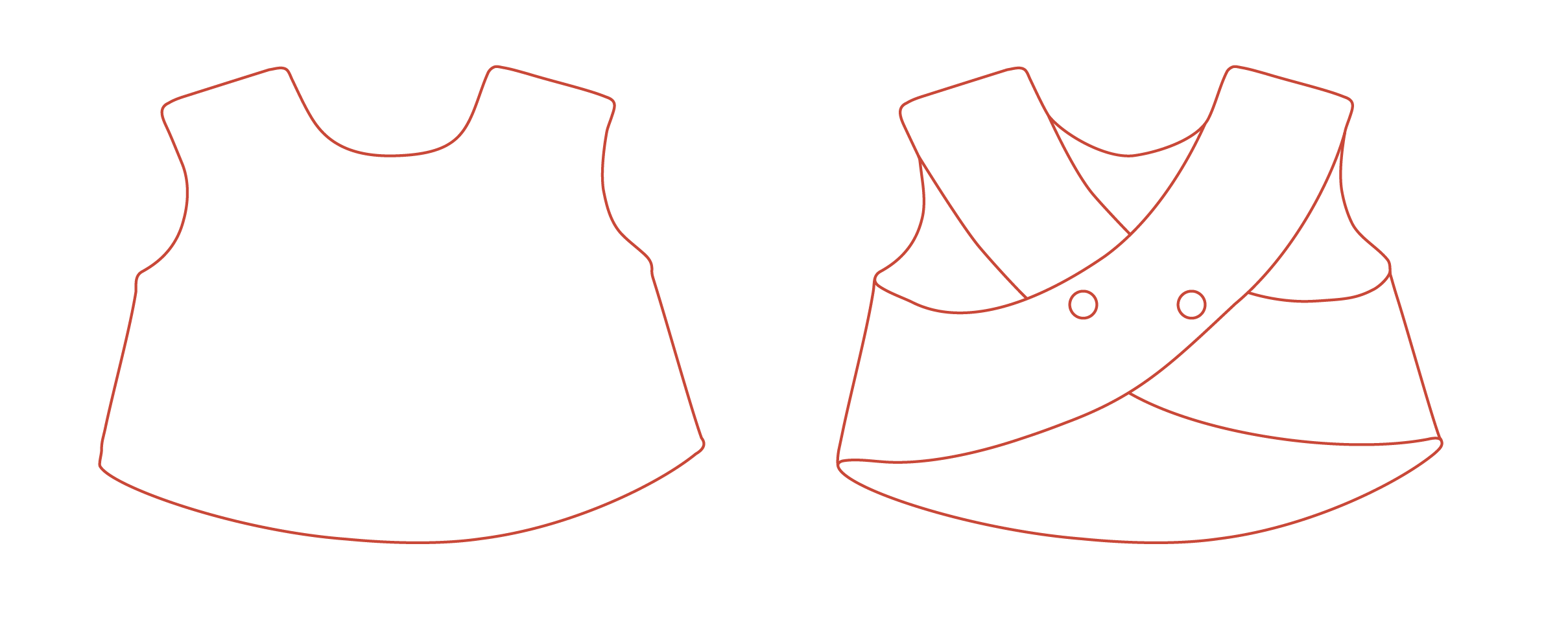 Outline of front and back with snaps of bib.