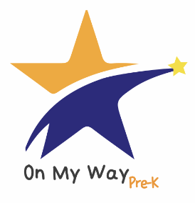 Logo of 'On My Way Pre-K' featuring a large orange star, a large blue star, and a small yellow star, with the text 'On My Way Pre-K' beneath.