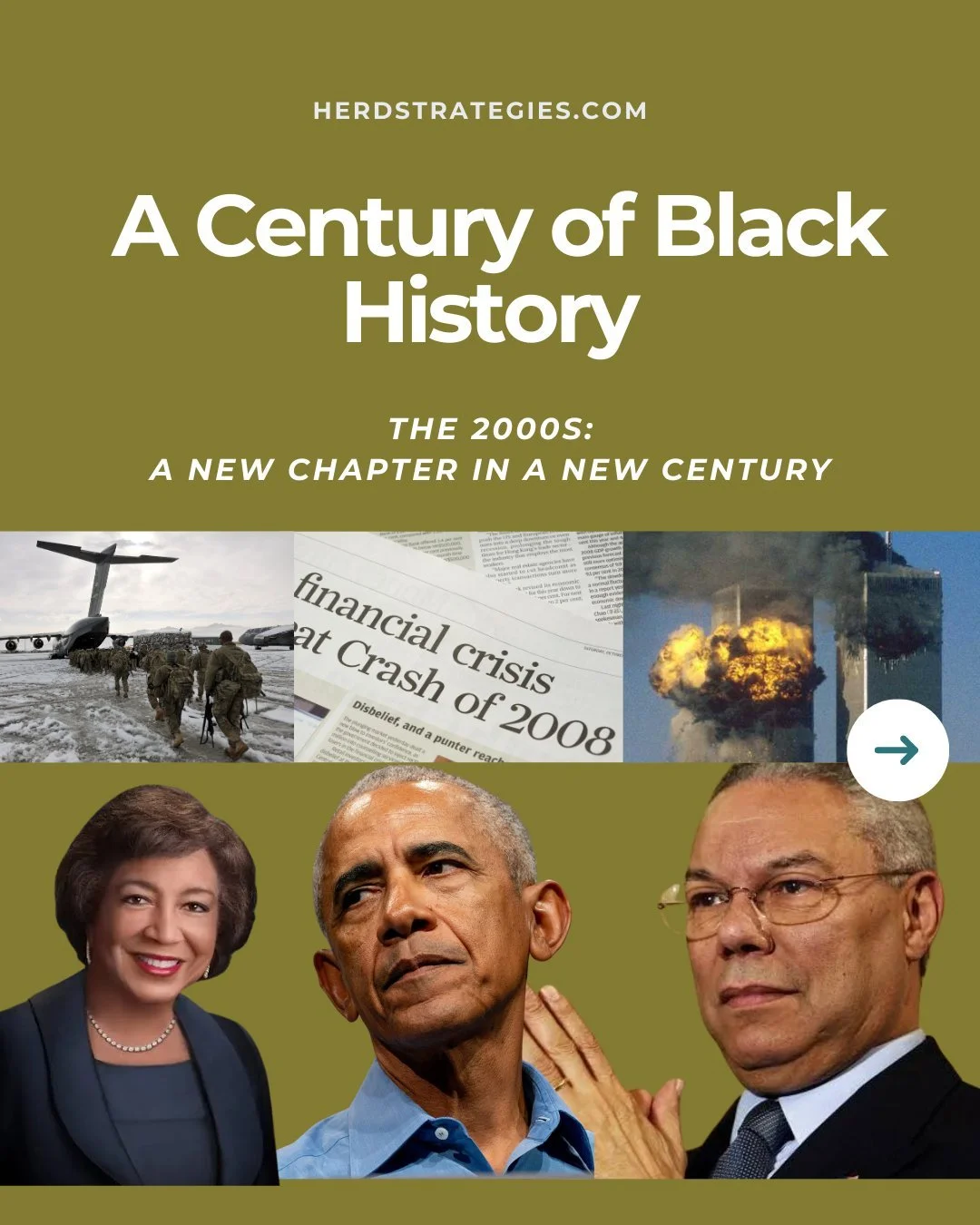 The paradox of the 2000s: Historic Black firsts happened alongside the Great Recession, 9/11 attacks, and the rise of Facebook. 

In Black history, there were numerous historic firsts. In 2001, Colin Powell became the first Black Secretary of State, 
