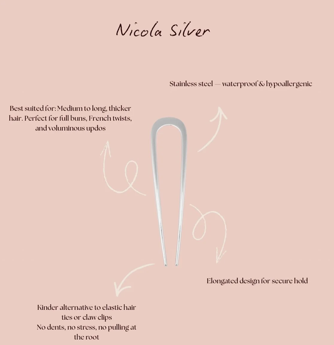 For fuller manes that need a little more hold &mdash; Our Nicola pin delivers strength with elegance. Available in both Gold and Silver.

#frenchpin #elevatedessentials #frenchtwist #hairpin