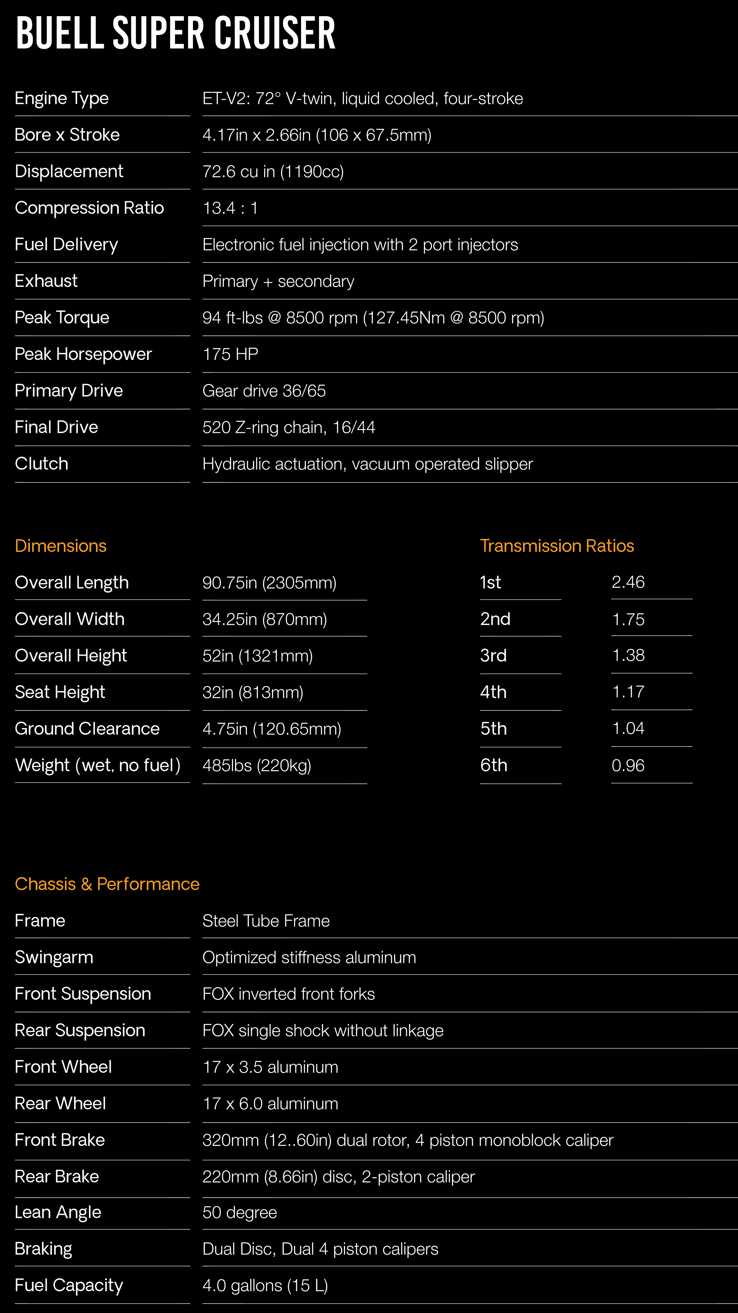 Buell Super Cruiser Specifications