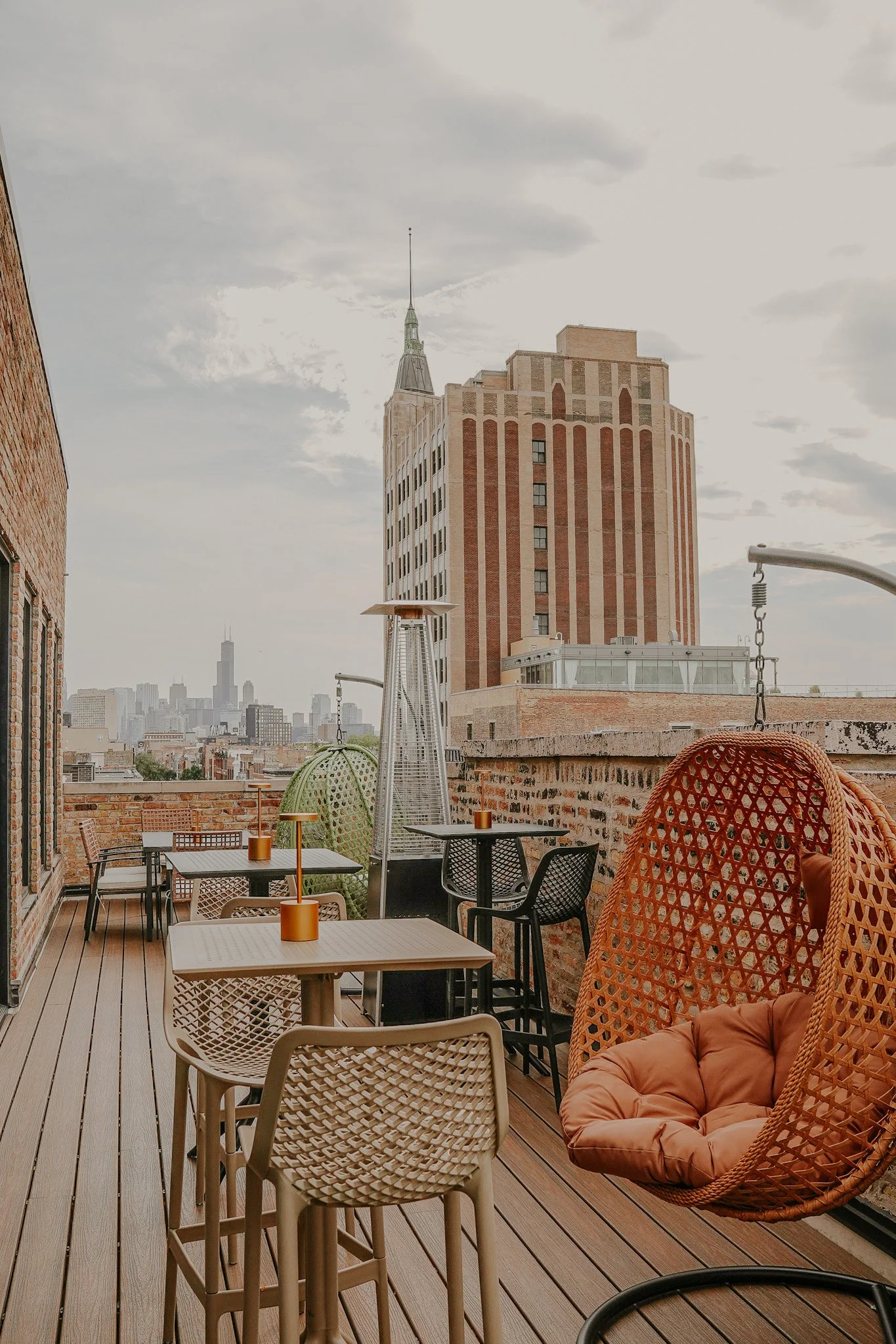 The outdoor terrace at Wicker Park with the Chicago skyline