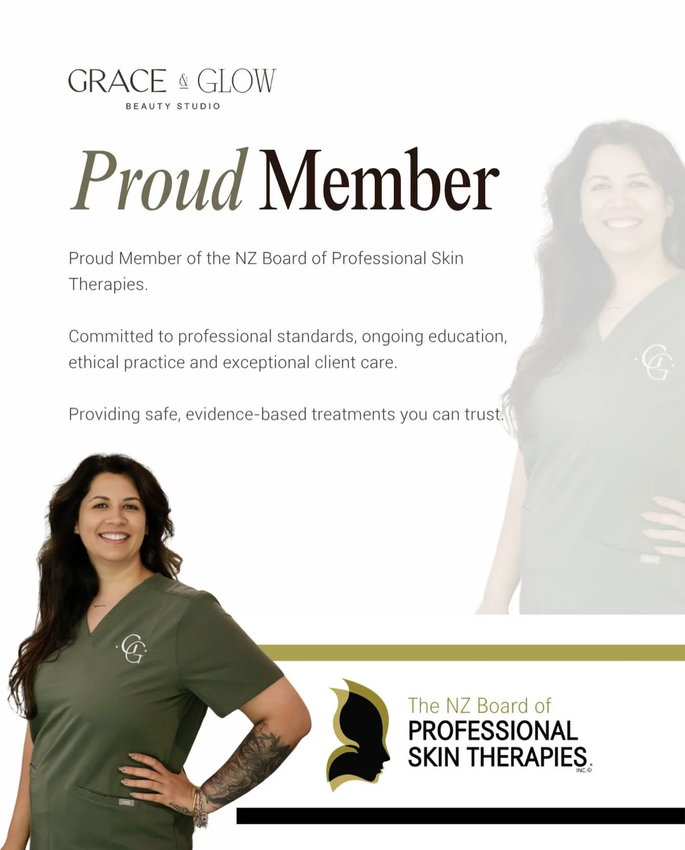 ✨ Proud to be a Registered Member of the NZ Board of Professional Skin Therapies ✨

At Grace &amp; Glow, professionalism, education and client safety are at the heart of everything we do.

Being a registered member reflects my commitment to ongoing p