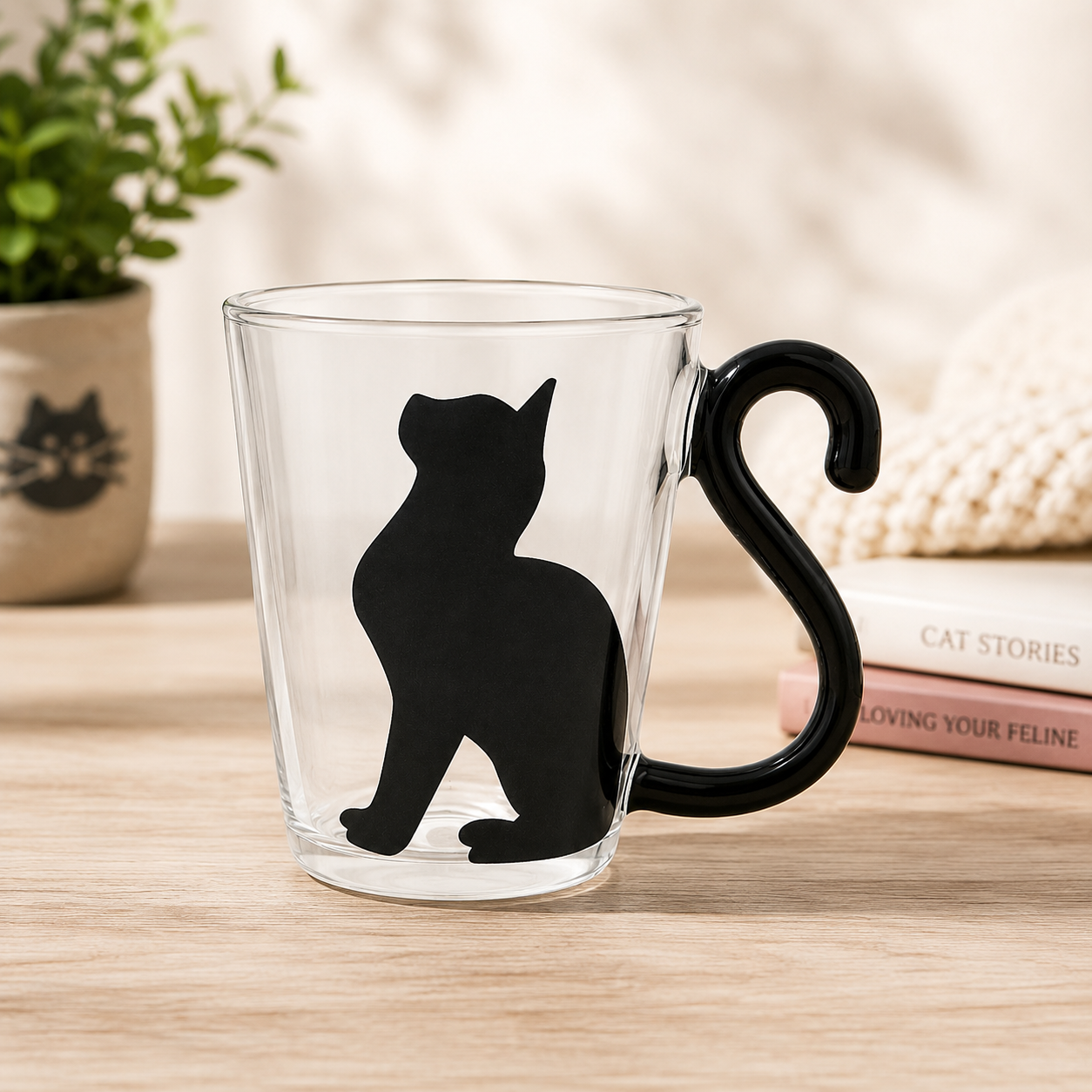 Cat Tail Glass Mug - 12 oz Glass Cup