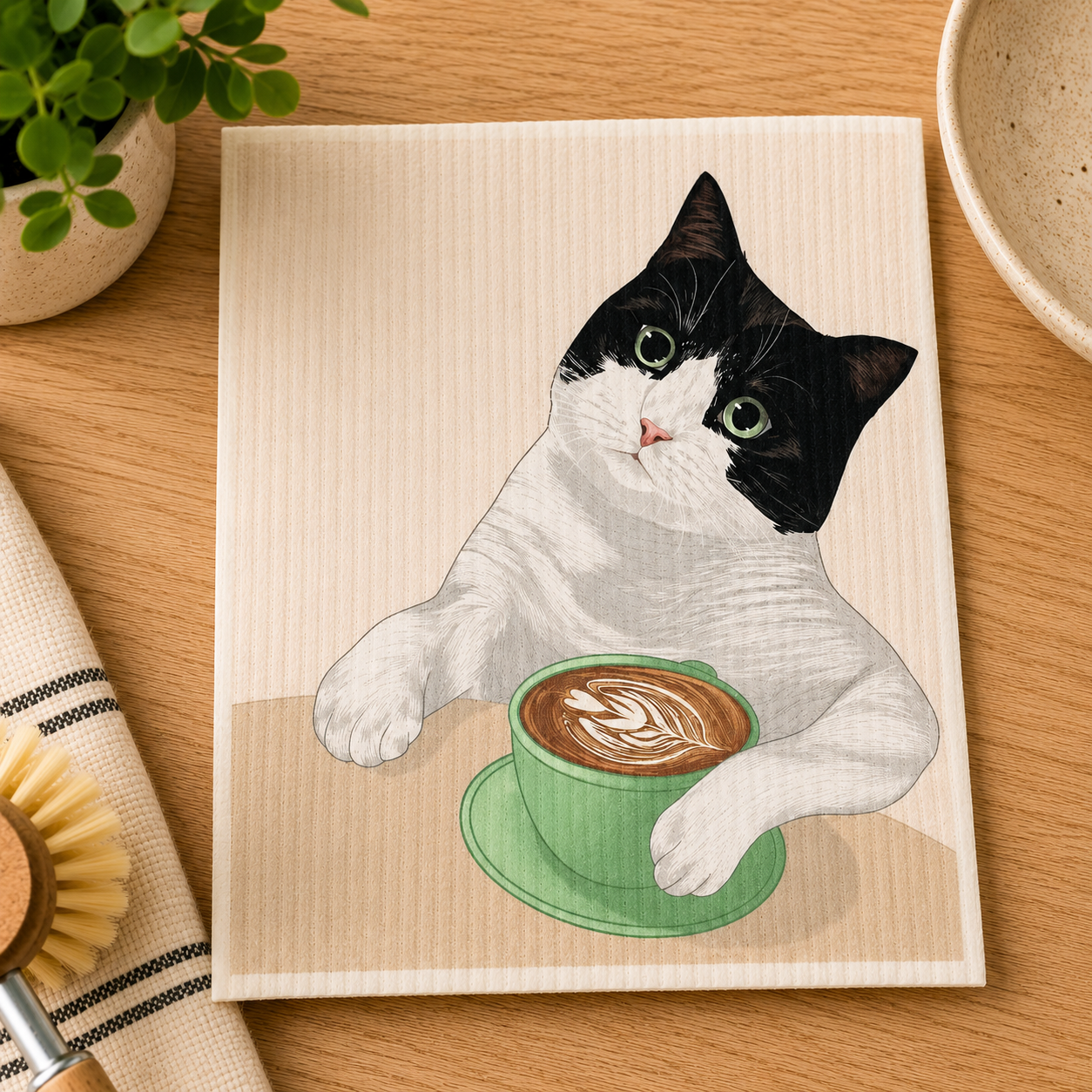 Cat & Latte Reusable Dishcloth