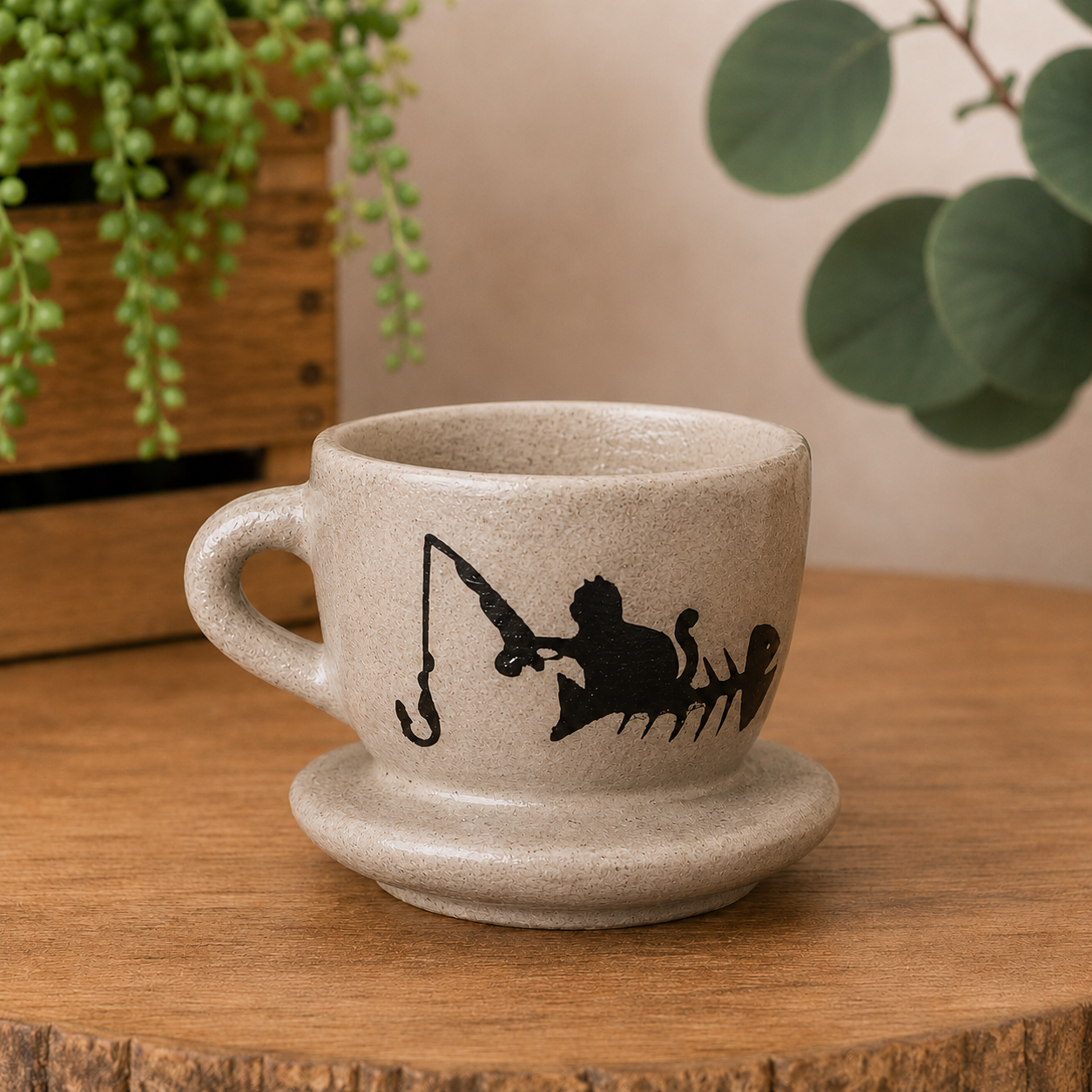 Decorative Concrete "Tea & Coffee" Cup Planter Without Plant