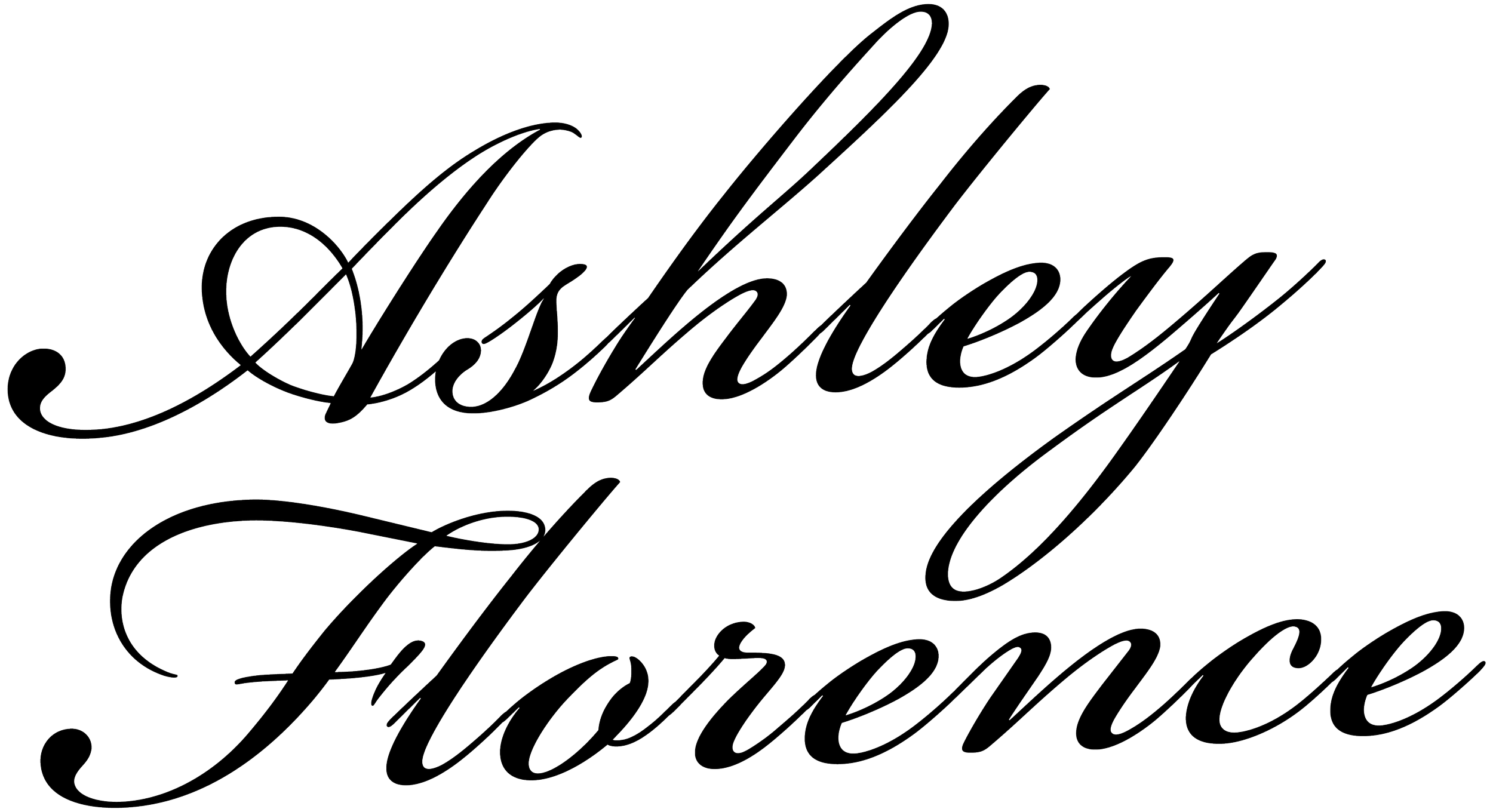 Line art text that spells out "Ashley Florence" in cursive font on a black background.