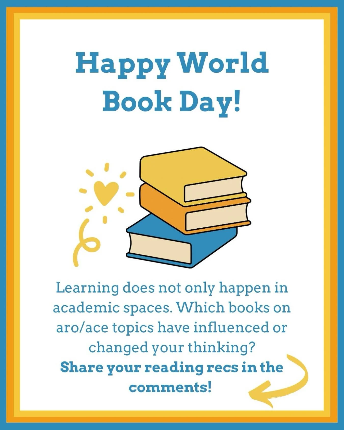 Today is world book day! 📖
Have you read any books lately that influenced your thinking or changed your mind on aro/ace topics? What&lsquo;s your all-time favourite? Which one did you learn the most from? We&lsquo;d love to hear your reading recomme