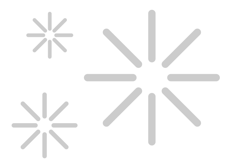 Three stylized gray firework explosions on a black background.