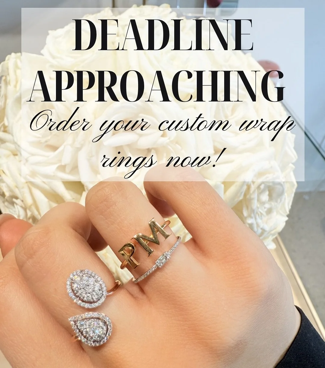 The deadline to order custom wrap rings is approaching! 💎💎💎 Get your custom ring just in time for the holidays! ❄️❄️❄️