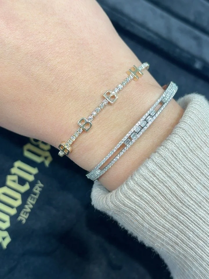 Tennis bracelets have officially reached a new level!! Want to add sentimental value while keeping an elevated and elegant look? Personalized Timeless  Tennis bracelets are the answer! Only at Golden Gal, where trendy &amp; timeless collide 💎🤩🥂✨